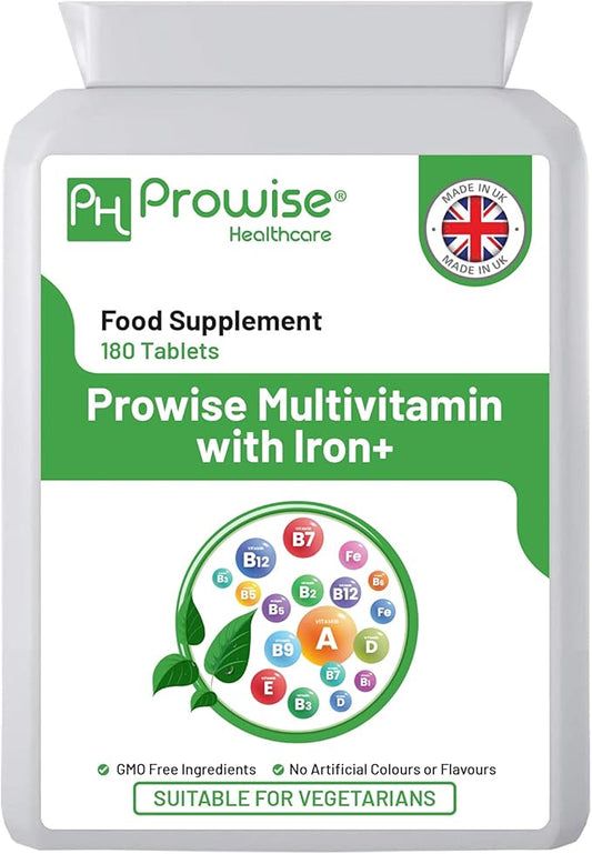 Multivitamin & Iron 180 Tablets (6 Months Dose) Immune Support - One A Day Multi-Vitamin Supplement – UK Manufactured | GMP Standards by Prowise Healthcare - Suitable for Vegetarians