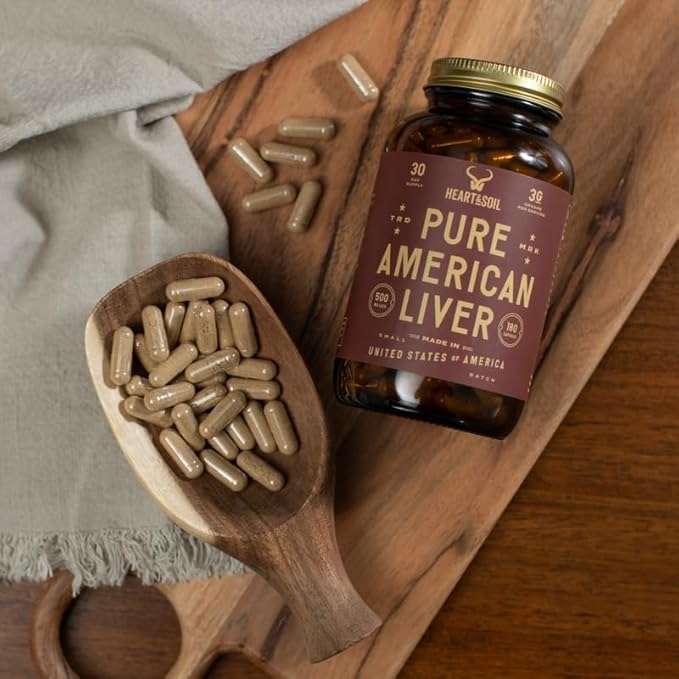 Pure American Beef Liver Capsules - Grassfed Beef Liver Supplement - Rich in Vitamins, Minerals, Peptides and Enzymes - Freeze-Dried Grass Fed Beef Liver - 180 Liver Capsules