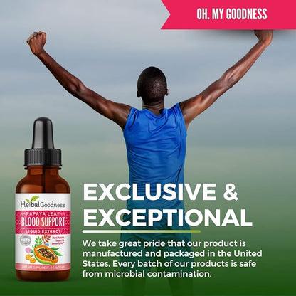 Papaya Leaf Blood Support Supplement 1oz - Natural Aid for Cardiovascular Health and Blood Circulation - Premium Formula with Glycerin - Gluten-Free, and Vegan