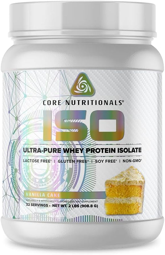 Core Nutritionals ISO, 100% Micro Filtered, Zero Artificial Fillers, 25g Whey Protein Isolate, 32 Servings (Vanilla Cake)