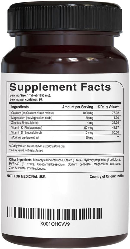 Pure Nutrition Ultra Calcium Citrate Malate | 1000mg Highly absorbable Calcium Supplement with Calcium Citrate Malate, Vitamin D3, Zinc and Magnesium | Non-GMO | Gluten-Free | 90 Veg Tabs-(Pack of 3)