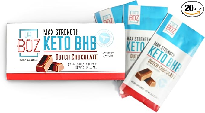 Dr. Boz - Keto BHB Powder - Dutch Chocolate, 20 Sachets - Increase Energy & Reduce Cravings - Max Strength Dietary Supplement - USA Made - 11.7oz (332g)
