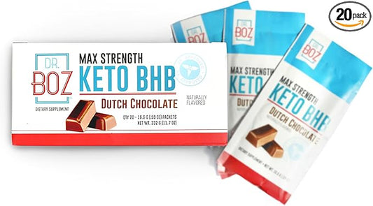 Dr. Boz - Keto BHB Powder - Dutch Chocolate, 20 Sachets - Increase Energy & Reduce Cravings - Max Strength Dietary Supplement - USA Made - 11.7oz (332g)