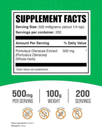 BulkSupplements.com Purslane Extract Powder - Portulaca Oleracea Extract, Purslane Supplements - from Purslane Herb, Gluten Free, 500mg per Serving, 100g (3.5 oz) (Pack of 1)