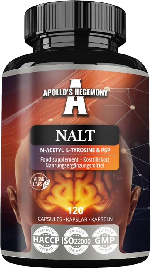 Apollo's Hegemony N-Acetyl-L-Tyrosine (NALT) 500mg and Active Vitamin B6 (P-5-P) 2mg - 120 Capsules - 4 Months Supply - High Strength Amino Acid Supplement - Cognitive Booster