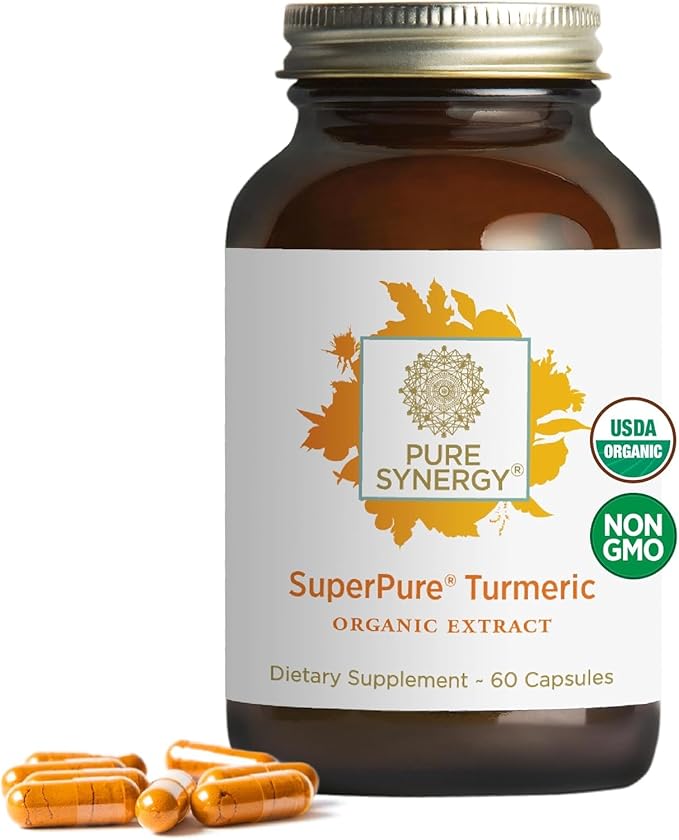 Pure Synergy SuperPure Turmeric Extract | Organic Turmeric Curcumin Supplement | 500 mg Turmeric Extract Capsules | Potent Support for Immune and Joint Health (60 Capsules)