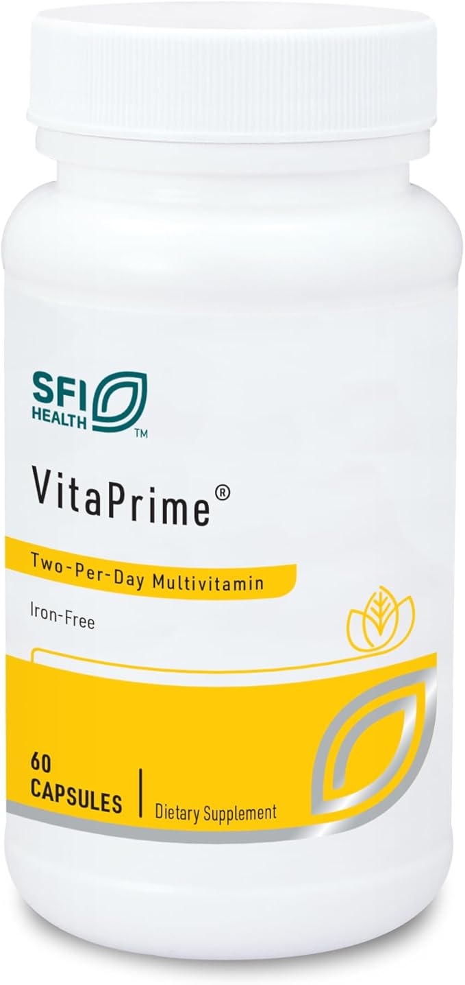 Klaire Labs Vitaprime - Twice Daily Iron-Free Multivitamin & Mineral with Methyl Folate (60 Capsules)