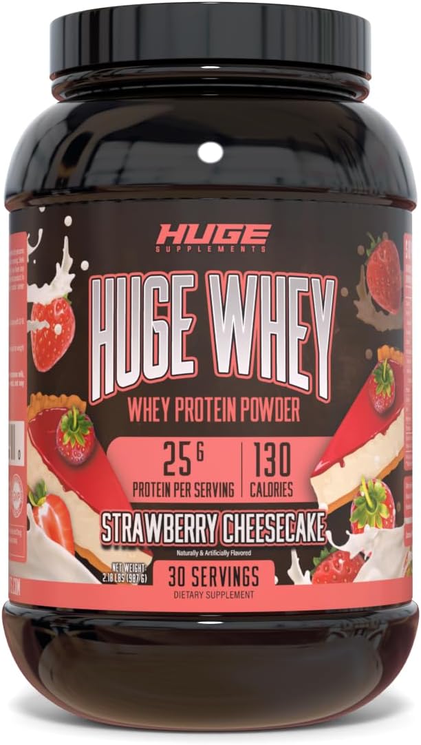 Huge Whey, Protein Powder for Muscle Gain, 25g Protein, 12g EAAs, Supports Muscle Growth, Performance & Recovery (Strawberry Cheesecake, 30 Servings)