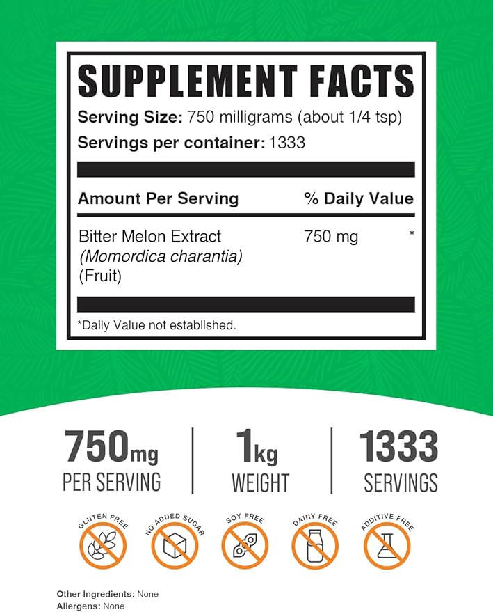 BulkSupplements.com Bitter Melon Extract Powder - Bitter Melon Supplement, Bitter Gourd Extract - Herbal Supplement, Gluten Free, 750mg per Serving, 1kg (2.2 lbs) (Pack of 1)