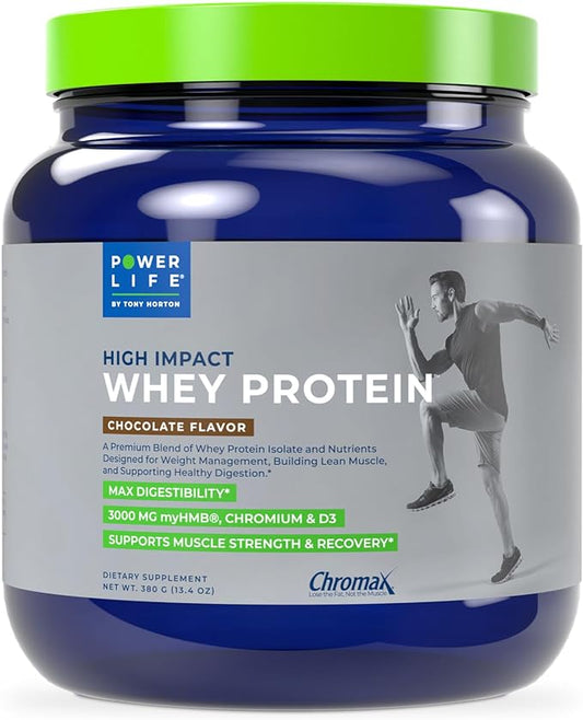 POWERLIFE Tony Horton High Impact Grass Fed Whey Protein with 3000 MG of HMB, No Sugar Added, Non-GMO, Hormone and Antibiotic Free, 15 Servings (Chocolate - New Formula)