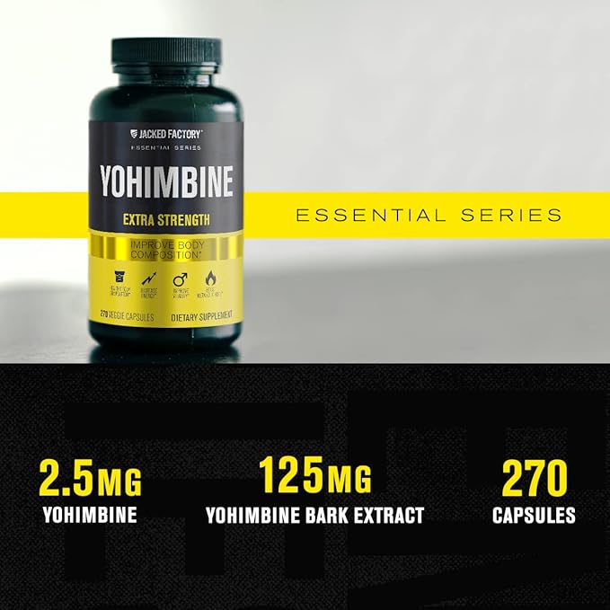 Jacked Factory Yohimbine Extra Strength Supplement, 270 Capsules - Premium Yohimbe Bark Extract for Experienced Users - Body Recomposition, Energy & More - Zero Fillers - 270 Veggie Capsule Pills