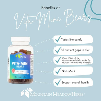 Mountain Meadow Herbs Vita-Mini Bears for Children | Multivitamin with Biotin, Folic & Pantothenic Acid, Iodin, Zinc | for Children’s Healthy Development | Fruit Gummies, 60 ct.