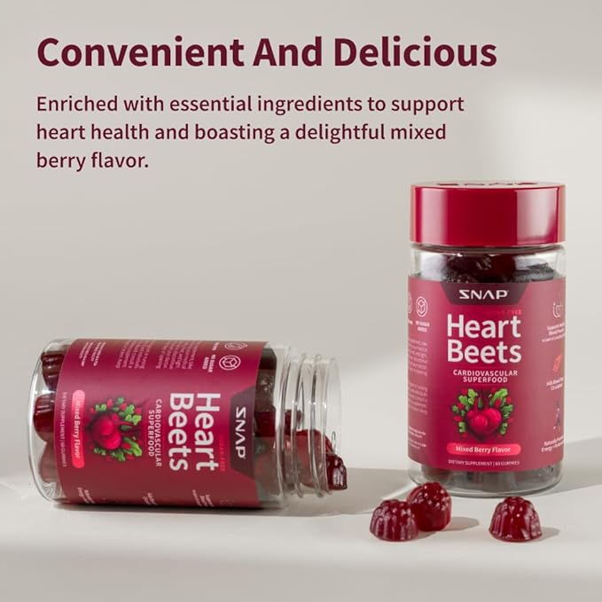 Snap Supplements Heart Beet Gummies, Blood Flow and Blood Circulation Supplements, Heart Health Supplements, 60 Count