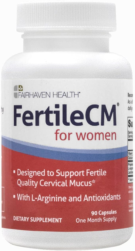 Fairhaven Health FertileCM Fertility Supplement for Women, Capsules - Fertile Cervical Mucus, Ovulation Cycle, Includes L-Arginine, N-Acetyl-Cysteine, Grape Seed Extract and Vitamin C - 90 Capsules