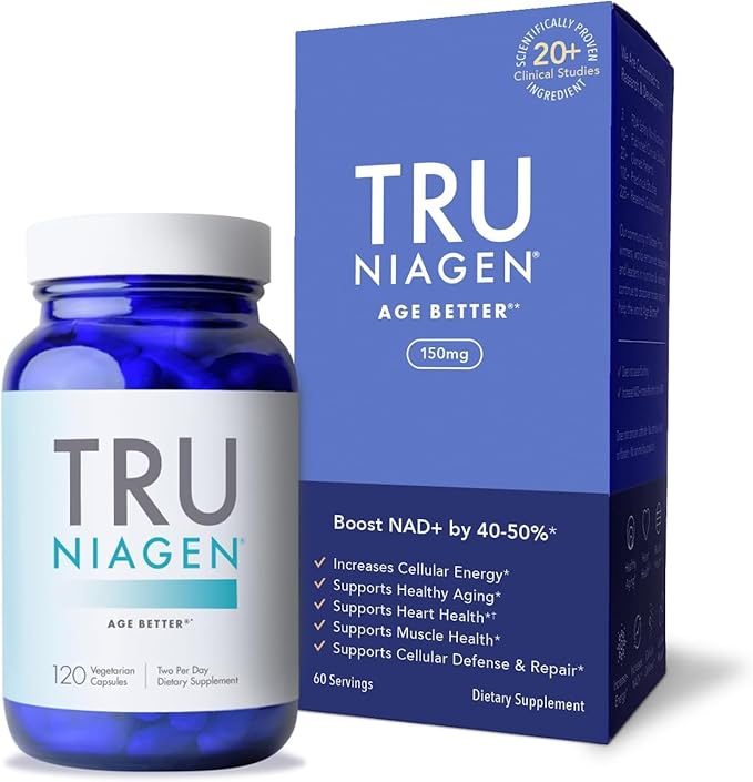 TRU NIAGEN Patented NAD+ Supplement for Anti Aging and Cell Regeneration, Niagen, 60 300 mg Servings | Supports Cellular Energy, Brain, Muscle | Nicotinamide Riboside (NR) Take 2 Daily | 1 Bottle