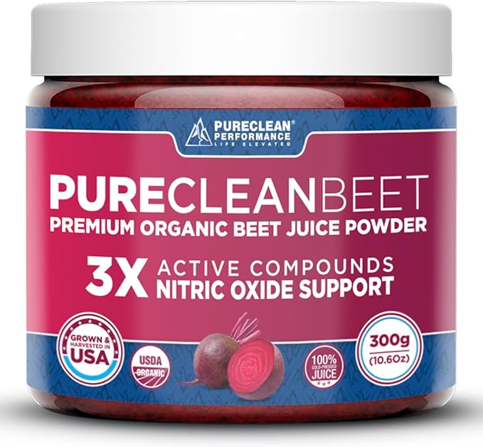 PureClean Beet Premium Beet Juice Powder - 100% Organic Nitric Oxide Support for Clinically-Proven 3X Greater Circulation, Endurance & Energy - Proudly Cold-Pressed, Eco Friendly, USA - 30 Servings