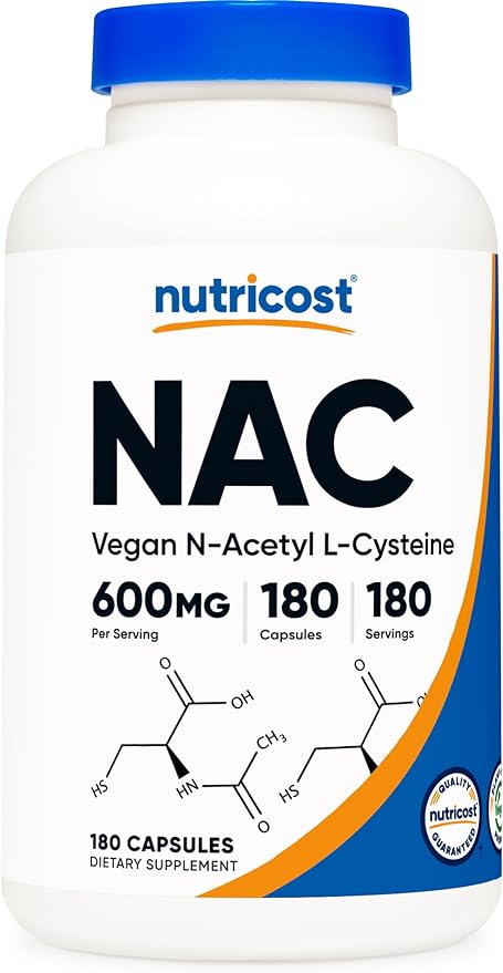 Nutricost N-Acetyl L-Cysteine (NAC) 600mg, 180 Capsules - Non-GMO, Gluten Free