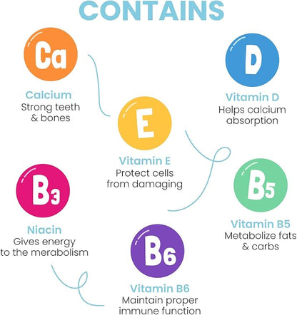 Kids Toothpaste with Daily Multivitamins B3, B5, B6, D, E, Xylitol, Calcium, Fluoride Free, Fresh Breath, Fights Tarter, Anti-Cavity, Safe to Swallow, 4.1oz, Bubble Gum Flavor