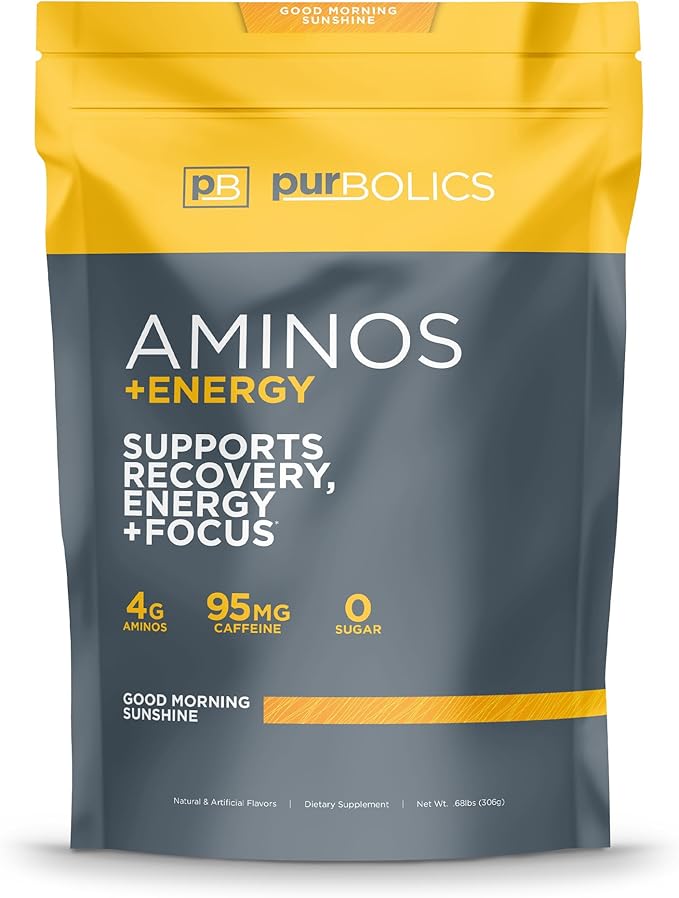 Aminos + Energy | Supports Recovery, Energy & Focus | 95mg of Caffeine, 0 Sugar & 60 Servings (Good Morning Sunshine)