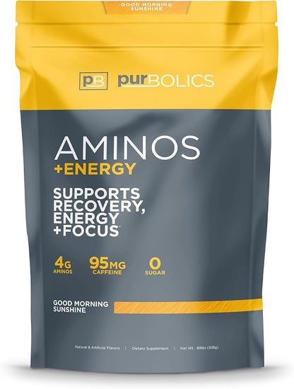 Aminos + Energy | Supports Recovery, Energy & Focus | 95mg of Caffeine, 0 Sugar & 60 Servings (Good Morning Sunshine)