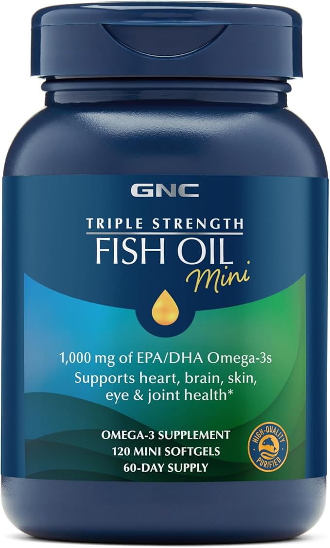 GNC Triple Strength Omega-3 Fish Oil Mini's 1000mg | Heart, Brain, Joint & Eye Support with EPA & DHA | Non-GMO Gluten Free | 120 Mini Softgels