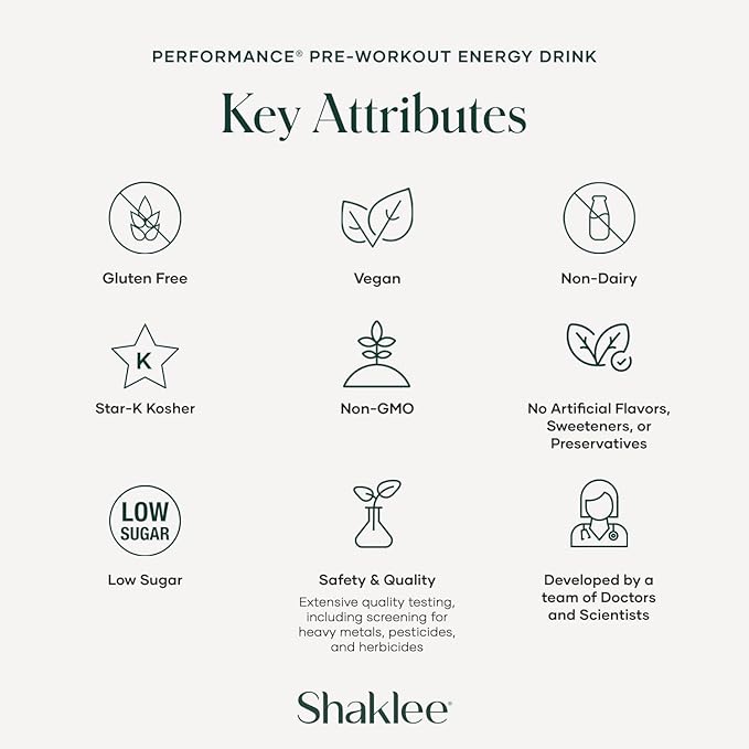 Shaklee - Performance Pre-Workout Energy Drink - Green Tea Extract Lemon Flavor - Energy Boost - Beta-Alanine & L-theanine - 100mg Caffeine, 800mg Beta-Alanine and 100mg L-theanine - 30 Servings