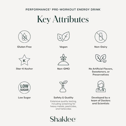 Shaklee - Performance Pre-Workout Energy Drink - Green Tea Extract Lemon Flavor - Energy Boost - Beta-Alanine & L-theanine - 100mg Caffeine, 800mg Beta-Alanine and 100mg L-theanine - 30 Servings