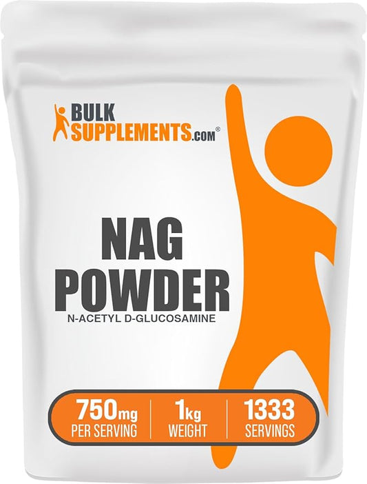 BulkSupplements.com N-Acetyl Glucosamine Powder - NAG Powder, Glucosamine 750mg, Glucosamine Supplement - Glucosamine Powder, Gluten Free, 750mg of per Serving, 1kg (2.2 lbs) (Pack of 1)