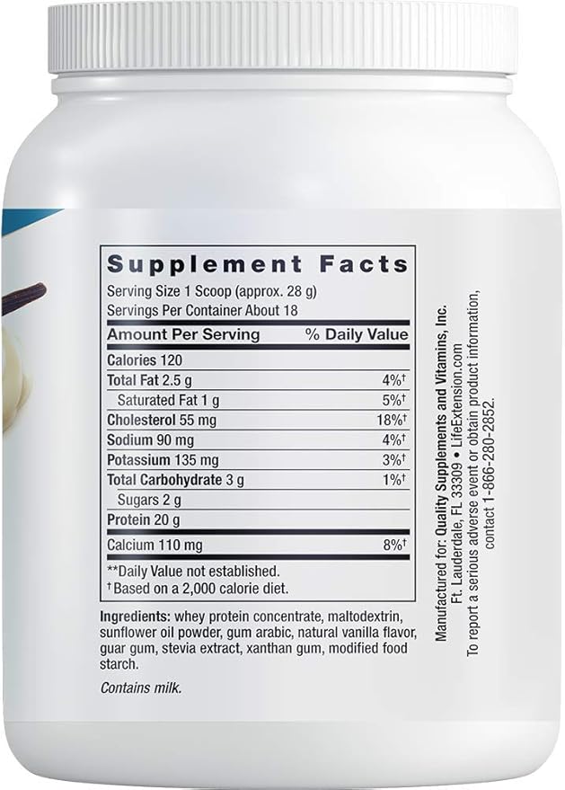 Life Extension Wellness Code Whey Protein Concentrate 20g Muscle Growth & Immune Health - Sourced From Grass-Fed, Free-Range, Hormone-Free Cows, Non-GMO, No Added Sugar, Vanilla- 500g