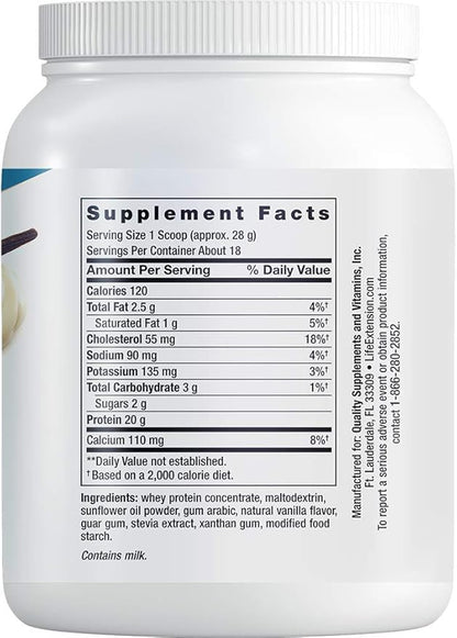 Life Extension Wellness Code Whey Protein Concentrate 20g Muscle Growth & Immune Health - Sourced From Grass-Fed, Free-Range, Hormone-Free Cows, Non-GMO, No Added Sugar, Vanilla- 500g