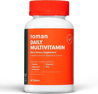 ROMAN Daily Multivitamin for Men | Supports Physical Activity, Brain + Heart Health, and Immune System with 23 Key Nutrients Including Calcium, Magnesium, and Zinc | 30-Day Supply (60 Tablets)