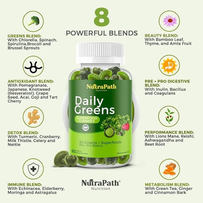 Superfood Daily Greens Gummies - Fruits, Veggies, and Super Foods for Immunity, Energy - 60 Gummies