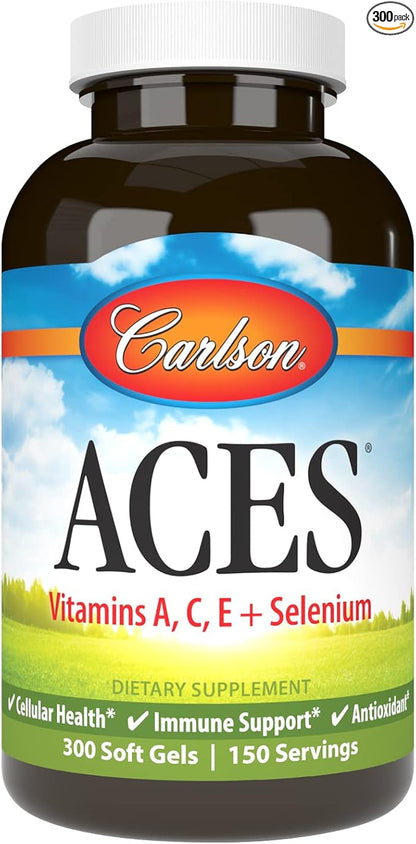 Carlson - ACES, Vitamins A, C, E + Selenium, Cellular Health & Immune Support, Antioxidant, 300 Softgels