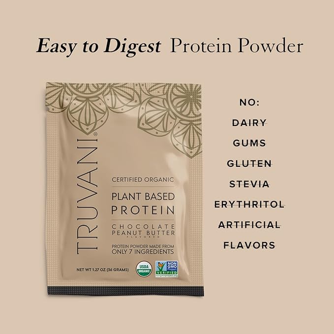 Truvani Vegan Pea Protein Powder | Chocolate Peanut Butter | 20g Organic Plant Based Protein | 10 Travel Packets | Keto | Gluten & Dairy Free | Low Carb | No Added Sugar