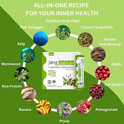Psyllium Husk Fiber,Coleus Forskohlii,Fish Collagen Supplement for Digestive Health, Weight Management Colon Cleanse, Jangdabium 30 Packets
