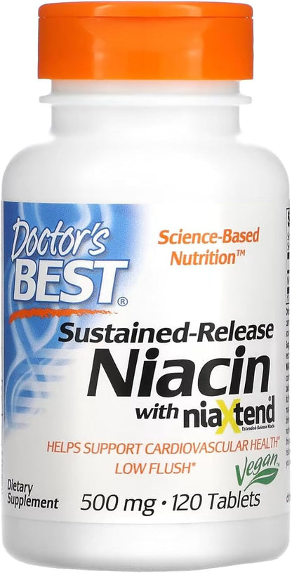 Doctor's Best TimeRelease Niacin with Niaxtend NonGMO Vegan Gluten Free 500 mg Tablets, 120 Count