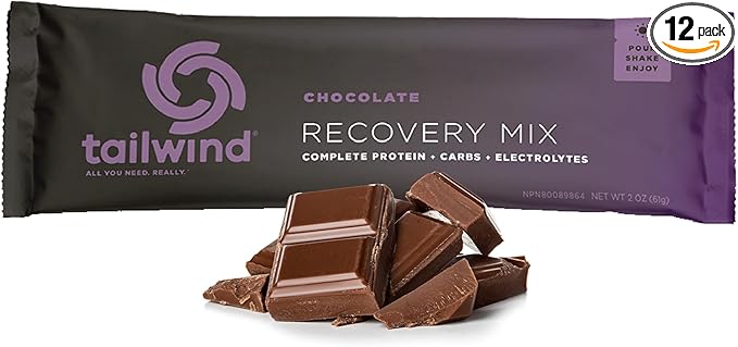Tailwind Nutrition Recovery Mix, Complete Protein, Carbohydrates, and Electrolytes Powder Drink Mix for Post-Workout, Free of Gluten, Soy, and Dairy, Vegan, 12 Servings, Chocolate