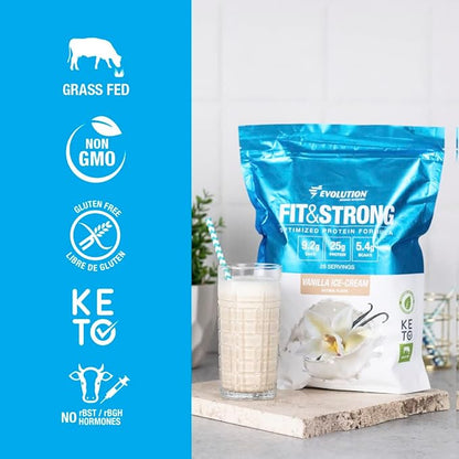 Evolution Advance Nutrition Fit & Strong - Pure Whey Protein Powder with BCAA, 100% Grass-Fed, Quick Absorbing and Fast Digesting for Optimal Muscle Recovery, Natural Flavor – 2 Pounds (Vanilla)