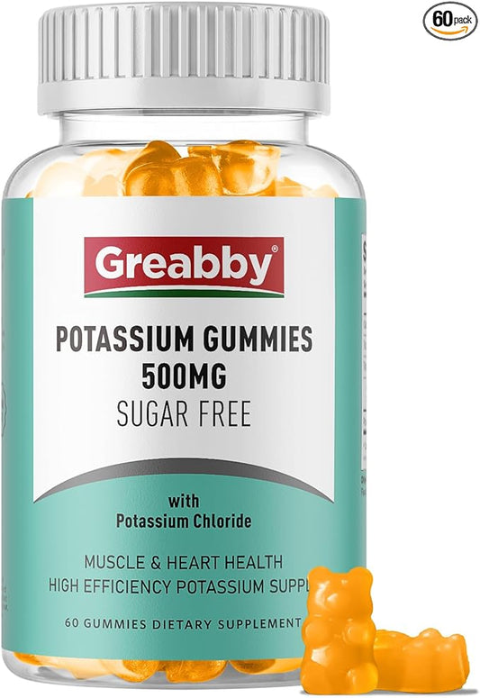 Potassium Gummies, Potassium Chloride 500mg for Adults, Sugar-Free Potassium Supplement, Muscle Relief & Heart Health for Women Men, Electrolyte Balance, Efficient Potassium Supply, 60 Servings