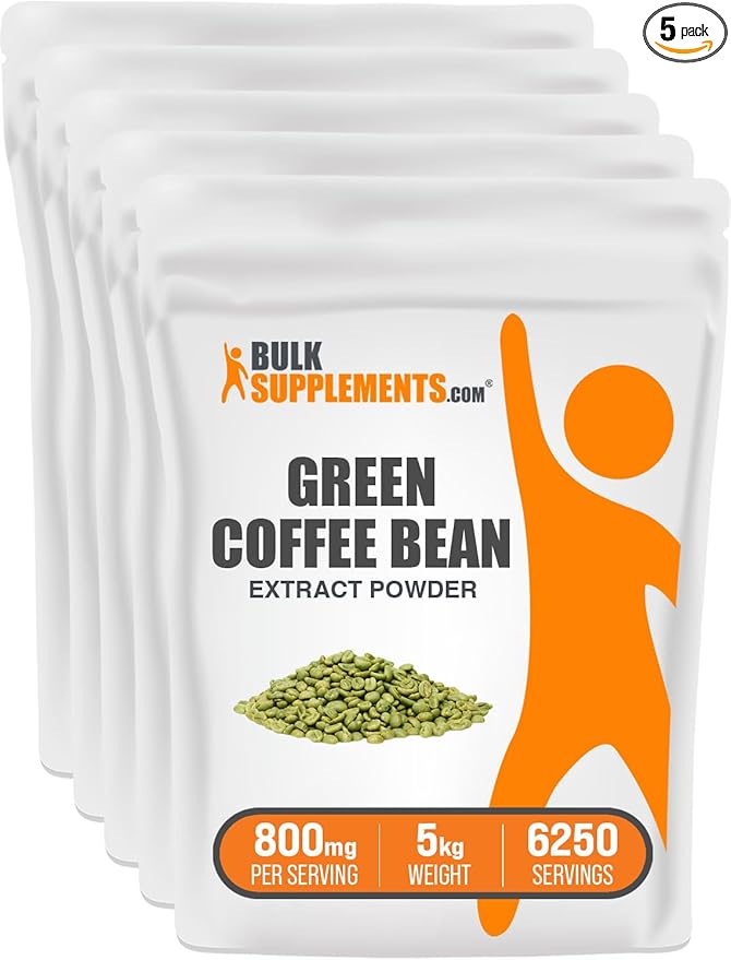 BulkSupplements.com Green Coffee Bean Extract Powder - Green Coffee Bean Supplements, Green Coffee Bean Powder - Energy Support, Gluten Free, 800mg per Serving, 5kg (11 lbs) (Pack of 5)