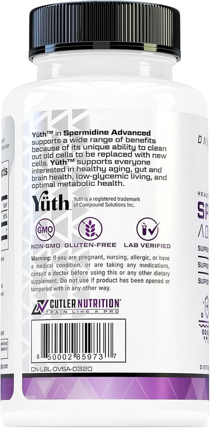 Cutler Nutrition Advanced High Absorption Spermidine Supplement 99% Standardized Spermidine Supplement for Men & Women for Enhanced Longevity Heart Health Telomere and Brain Support (60 Servings)