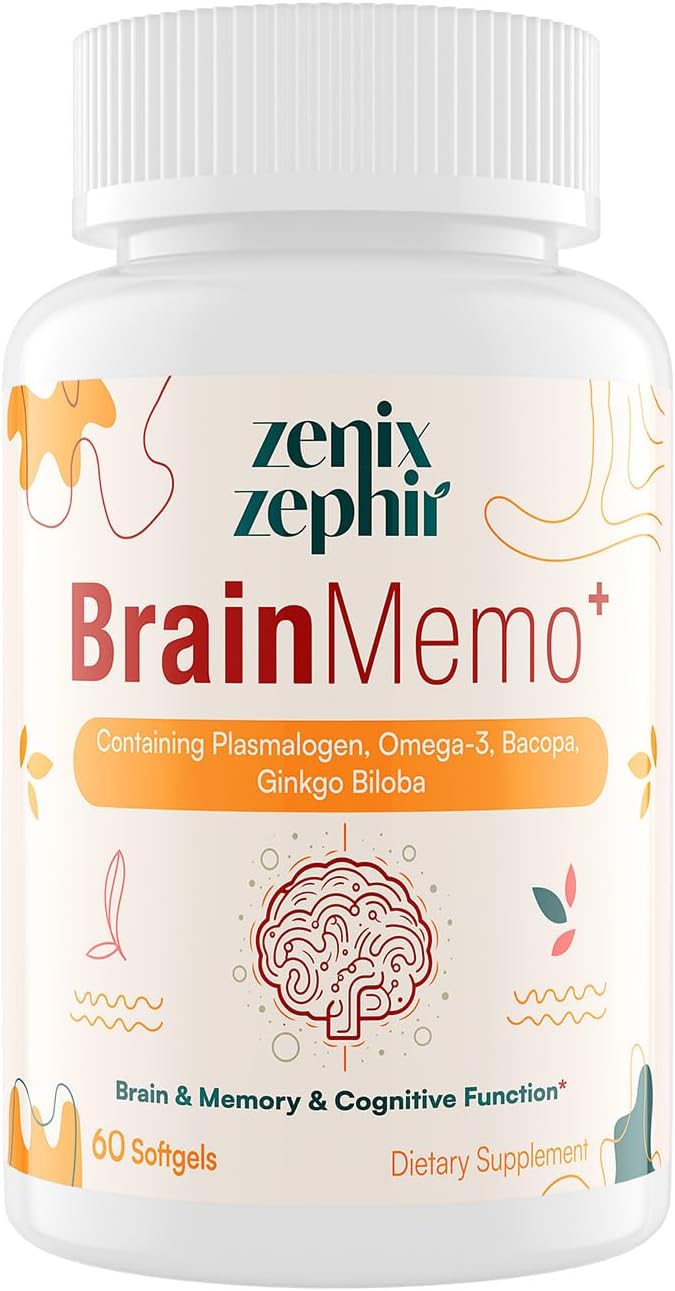 Memory Focus Supplement - Brain Support with Omega-3, Bacopa and Plasmalogens for Enhanced Cognitive Function - Concentration and Memory - Non-GMO, 60 Softgels