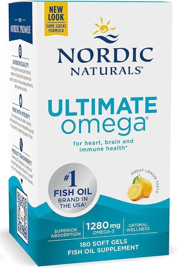 Ultimate Omega, Lemon Flavor - 180 Soft Gels - 1280 mg Omega-3 - High-Potency Omega-3 Fish Oil - Non-GMO - 90 Servings
