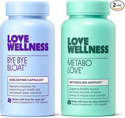 Love Wellness Bye Bye Bloat & Metabolove | Boost & Reduce Bundle | Metabolism Booster for Women Supplement | Digestive Enzymes for Gas & Bloating Relief | Combat Cravings & Boost Energy Supplement