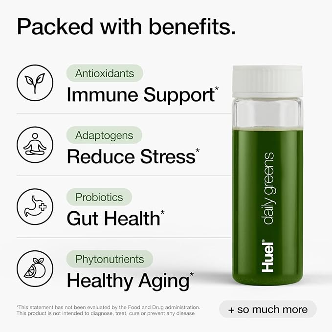 Huel Daily Greens Single Serve | Superfood Greens Powder | 91 Vitamins, Minerals, and Wholefood-Sourced Ingredients | Adaptogens, Antioxidants, Gut-Friendly Probiotics | 12 Pack…