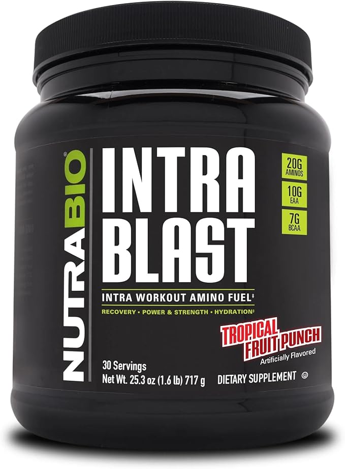 NutraBio Intra Blast BCAA EAA Electrolyte and Hydration Powder - Amino Acid Supplement, EAA/BCAA Powder - Non-GMO and Gluten Free - Tropical Fruit Punch - 30 Servings