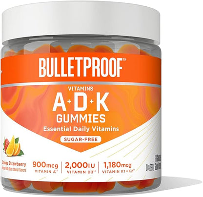 Bulletproof Sugar-Free Orange Strawberry Vitamins A+D+K Gummies, 60 Count, Keto Supplement for Heart, Bone and Immune Support, New and Improved Formula and Texture, Packaging May Vary