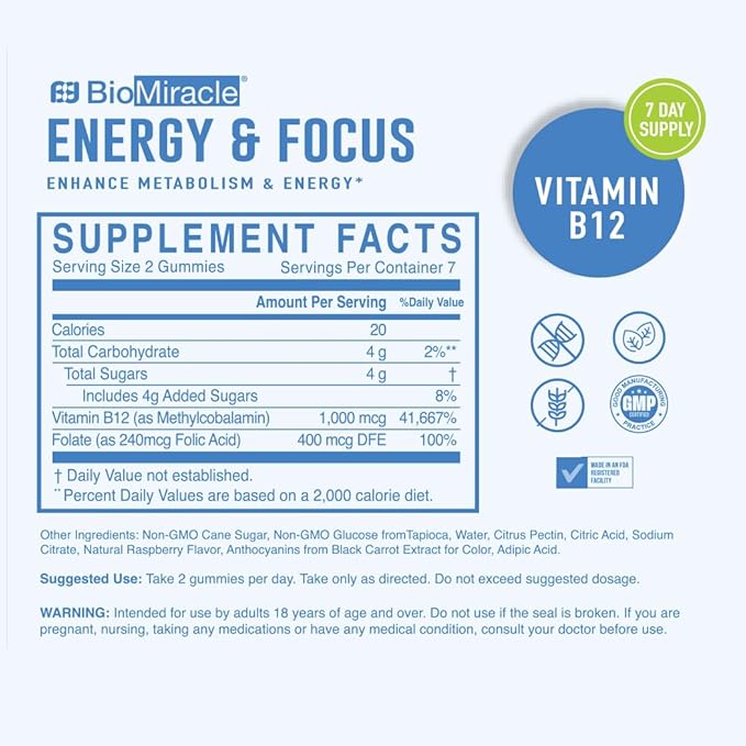 BioMiracle Energy & Focus Gummies 14ct (4 Pack) Month Supply
