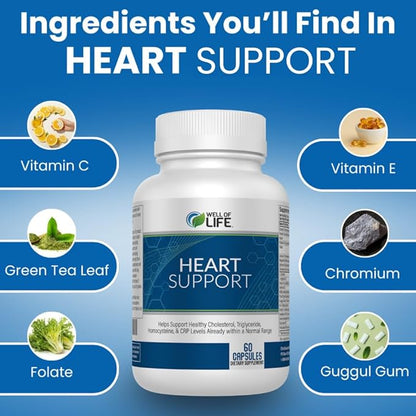Well of Life Heart Restore: 60 Veg Capsules Helps Healthy Cholesterol, Triglyceride, Homocysteine & CRP Levels Within Normal Range : Made in USA, GMP Certified, Non-GMO