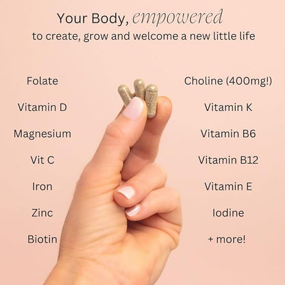 Beli Women Prenatal Multivitamin, for All Stages of Pregnancy, 400mg Choline, Folate, Vitamin D. Supports Egg Quality and Fertility, Gluten & Allergen Free, 90 Vegan Capsules (30-Day Supply)